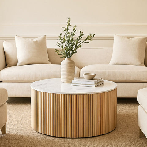 Karlen Round Coffee Table – Mango Wood & Marble