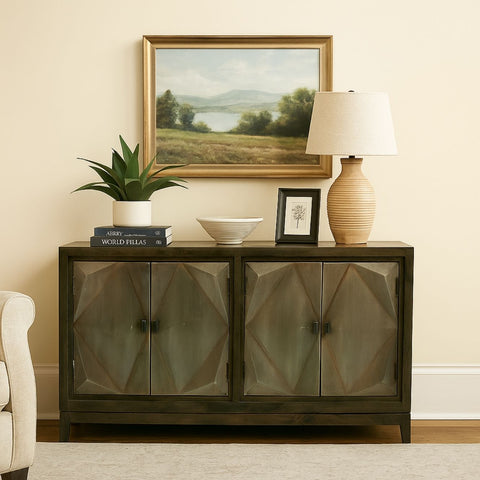Contemporary Classical Mango Wood & Iron Sideboard