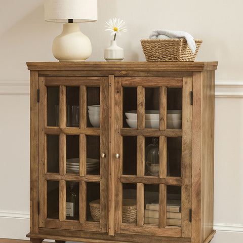 Rustic Wooden Sideboard with 18 Glass Pane Doors