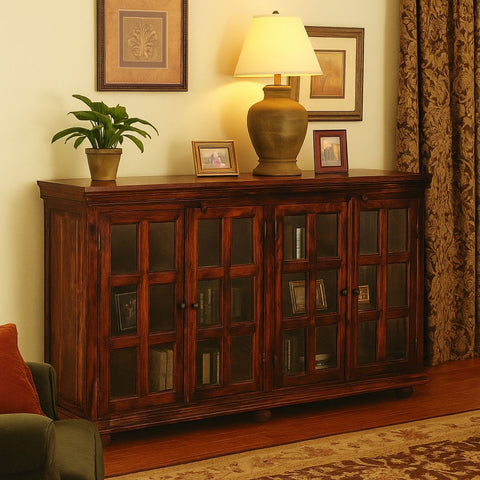 24 Glass Sheesham  Wood Sideboard