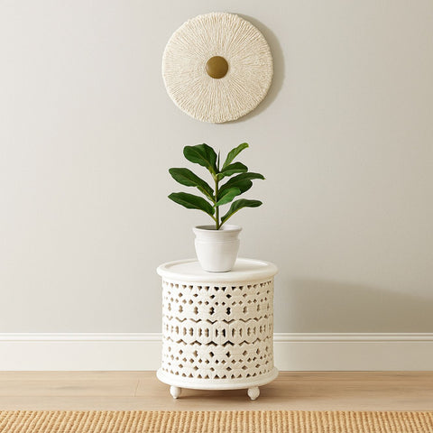 Marguerite Hand-Carved Round Lamp Table