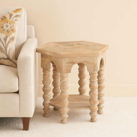 Scarlatti Carved Hexagonal Side Table
