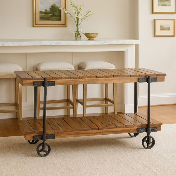 Industrial Rustic Mango Wood Two-Tier Trolley Table