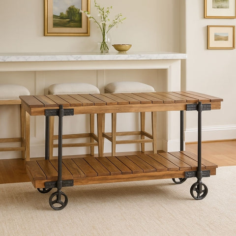 Industrial Rustic Mango Wood Two-Tier Trolley Table