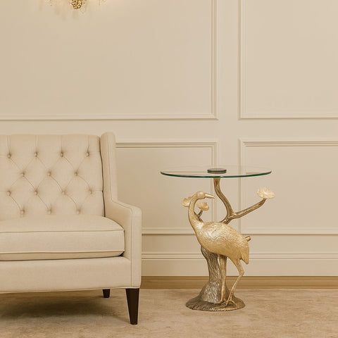 Crane Design Metal End Table with Glass Top