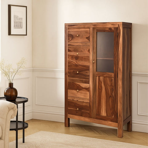 Subbulakshmi Sheesham Wood & Glass Display Cabinet