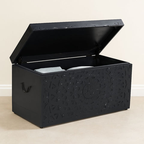 Carved Lace Wooden Trunk Set of 2