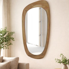 Wooden Organic Shape Mirror - Modern Mango Wood Wall Mirror in Natural Finish