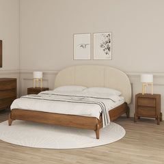 Skylan Queen Bed – Sheesham Wood & Upholstered Headboard