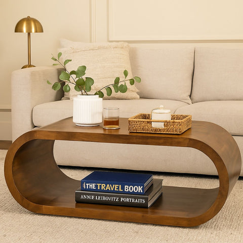 Modern Curved Solid Wood Coffee Table