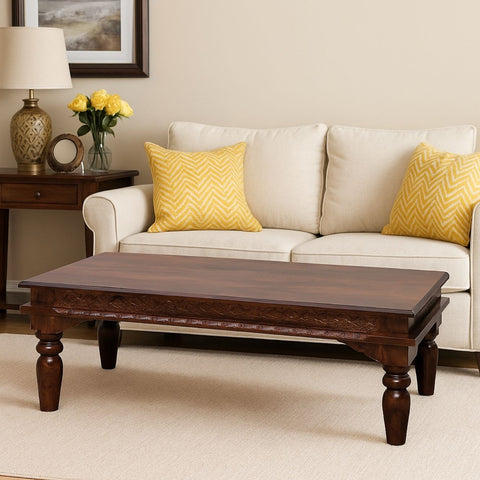 Lata Sheesham Wood Hand-Carved Coffee Table