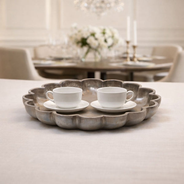 Scalloped Edge Solid Mango Wood Tray - Medium