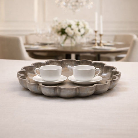 Scalloped Edge Solid Mango Wood Tray - Medium