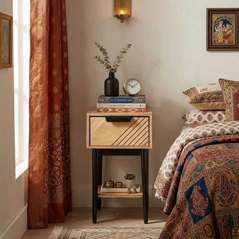 Edra 1-Drawer Bedside Table in Light Mango Wood