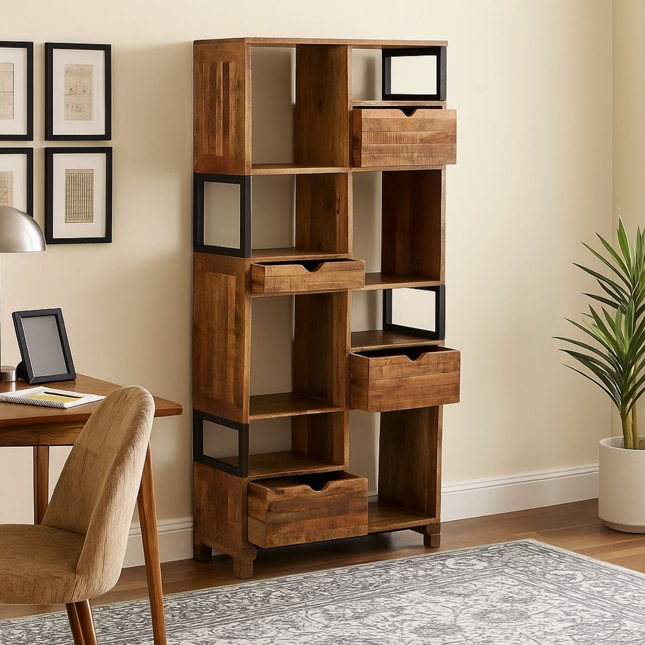 Cubist Urban Composition Bookcase with Drawers