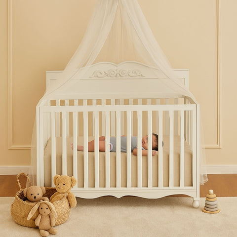 Luxury Vintage Baby Crib Crafted in Mango Wood & Fabric