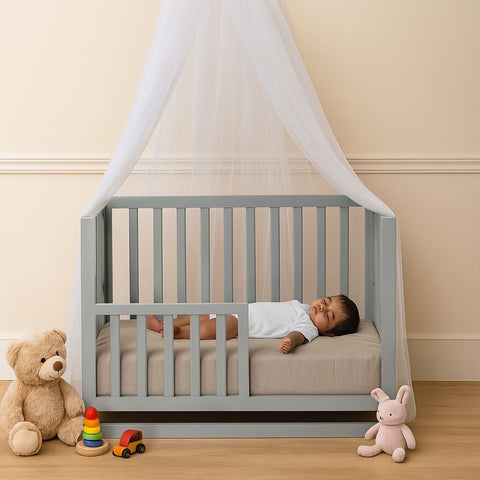 Wooden Baby Crib with Fabric Bedding