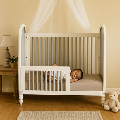 Classic White Mango Wood Baby Crib with Fabric Cushioning