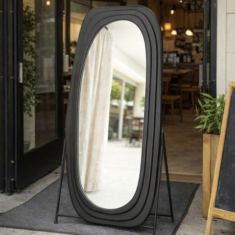 Modern Black Wooden Organic Mirror - Mango Wood Frame