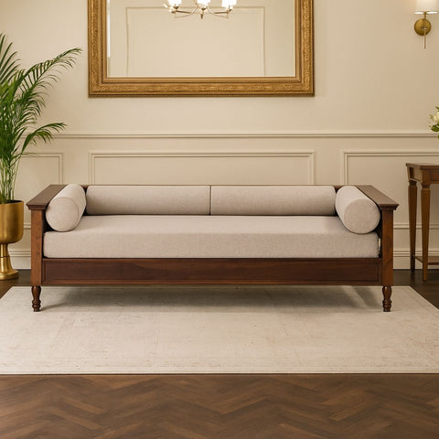 Classic Sheesham Wood Day Bed with Fabric Upholstery