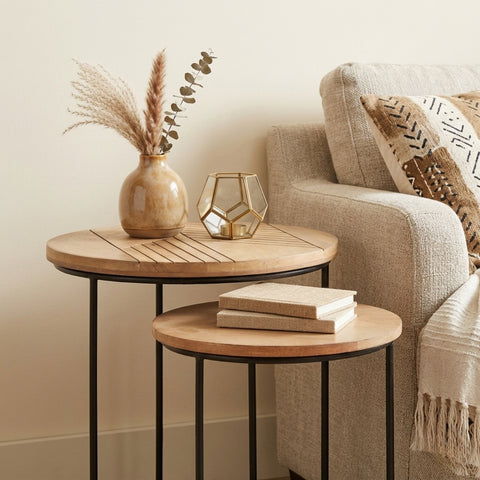 Edra Natural Mango Wood Nesting Side Tables (Set of 2)