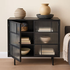 Fergus 2-Door Cabinet in Mango Wood, Glass & Iron