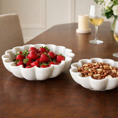 Nebula  Hand-Sculptured White Marble Scalloped Petal Bowl - Large