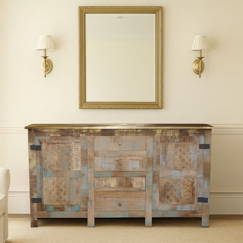 Saean Multi-Tone Mango Wood Sideboard with Brass Top