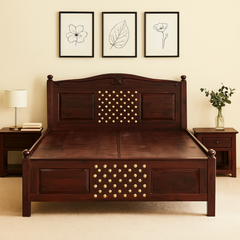 Haveli Sheesham Wood Bed with Traditional Brass Detailing