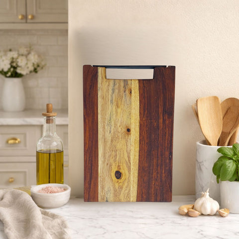 Professional Sheesham Wood Chopping Board with Top Iron Handle - Small