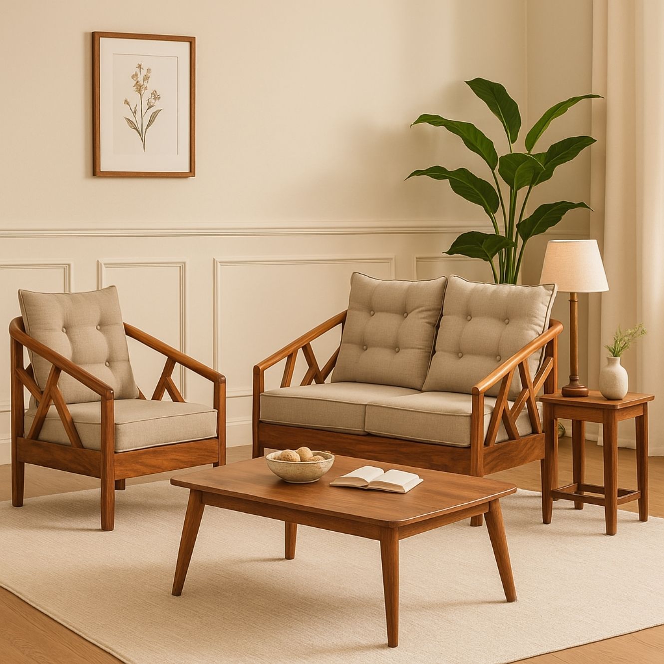 Blue City 2-Seater Wooden Sofa