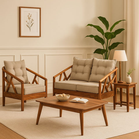 Blue City 2-Seater Wooden Sofa