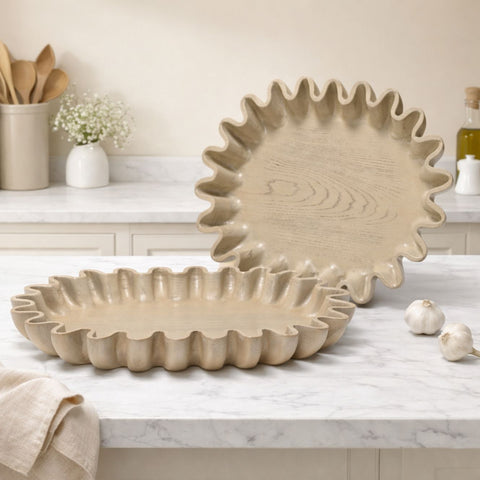 Hand-Carved Sunburst Mango Wood Tray - Large