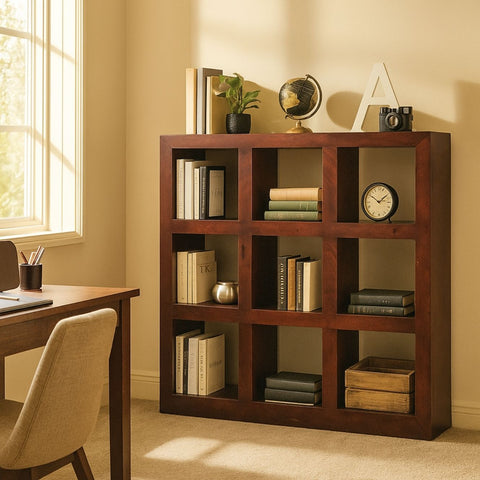 Kamdhenu Sheesham Wood 9-Hole Open Bookcase
