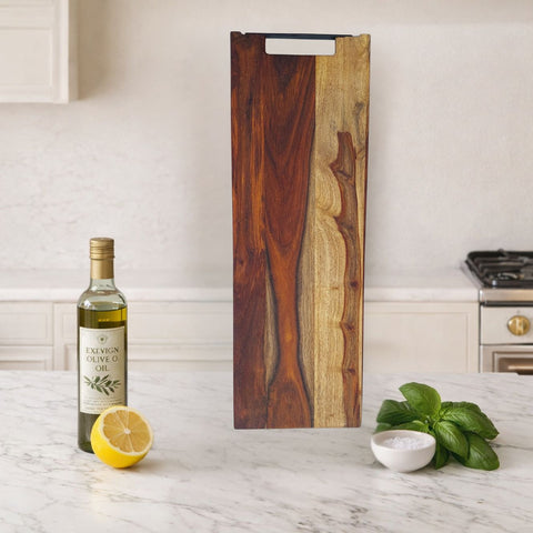 Extra-Long Professional Sheesham Wood Cutting Board with Top Iron Handle - Large