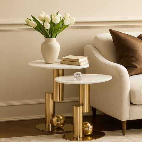Marble Accent Table with Gold Metal Base