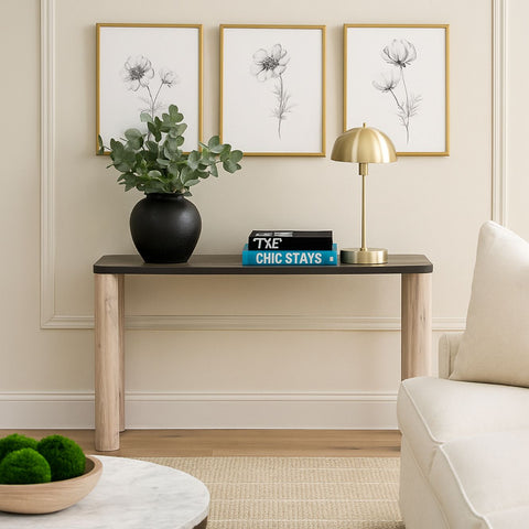 Oak Wood Console Table with Black Top