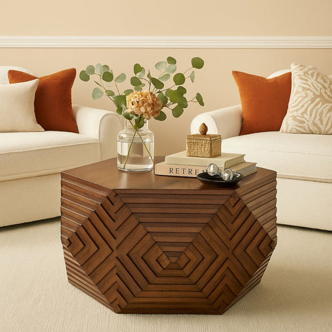 Perrin Geometric Mango Wood Coffee Table