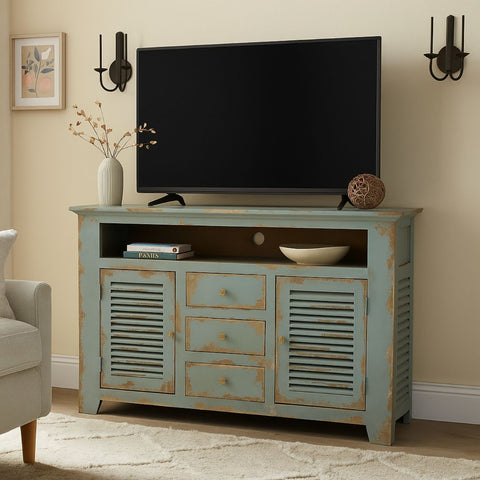 Esteban Distressed Blue 4 Door Sideboard