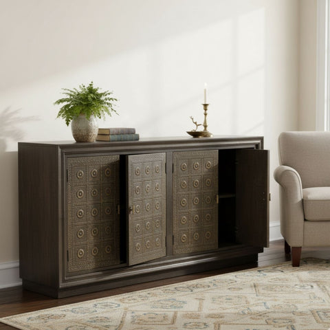 Jaree Hand-Embossed Metal 4-Door Sideboard
