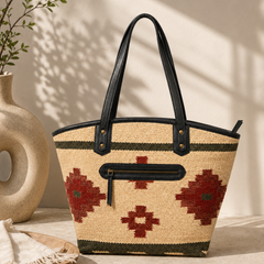 The Terracotta Sun Woven Kilim & Leather Tote