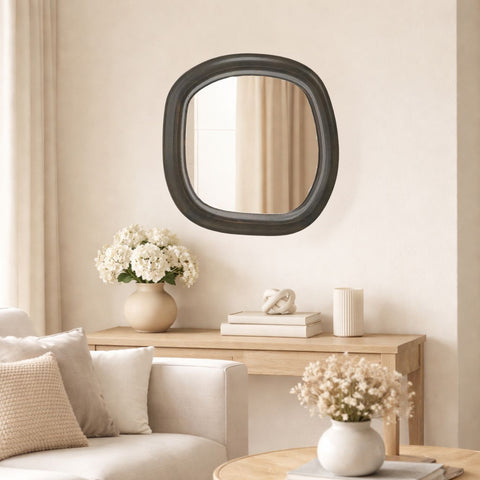 Modern Organic Shape Mirror - Black Mango Wood Frame