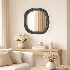 Modern Organic Shape Mirror - Black Mango Wood Frame