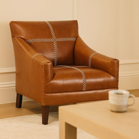 Sylas Modern Farmhouse Leather Lounge Chair