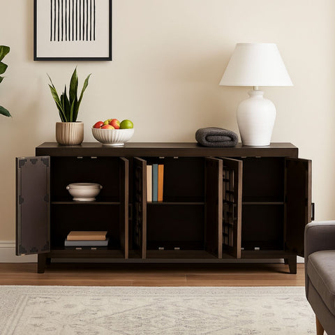 Elison 6-Door Mango Wood & Glass Cabinet