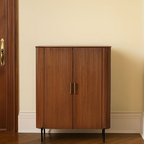 Reed-Textured Shoe Cabinet with Brass Handles
