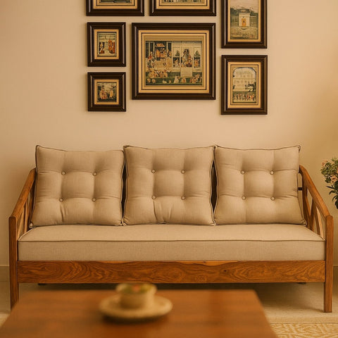 Blue City 3-Seater Wooden Sofa