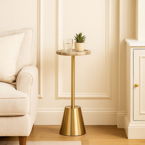 Luxury Agate and Metal Pedestal End Table