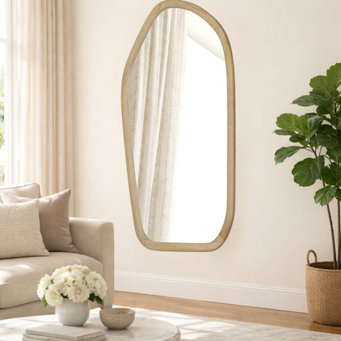 Wooden Organic Shape Mirror – Modern Mango Wood Floor Mirror in Natural Finish