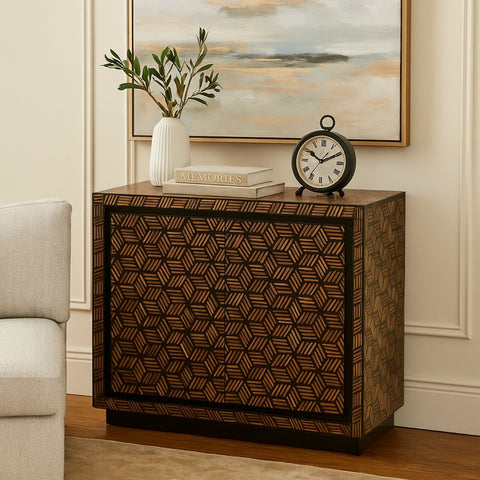 Naveen 2-Door Mango Wood Inlay Cabinet